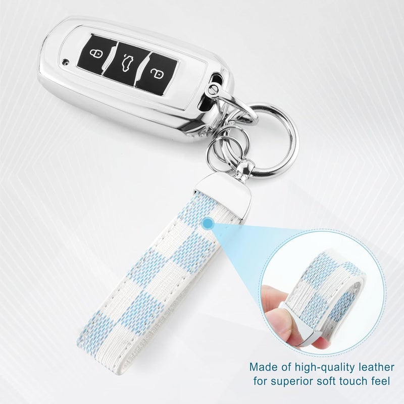 JUSTTOP Leather Keychain, Creative Car Key Chain with Anti-Lost D-Ring and 2 Key Ring, Keychain Wristlet, Car Accessories, Universal Keychain for Men and Women (Blue) - Image 3